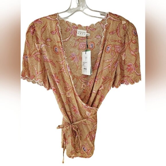 Atelier Reve Dorine Wrap Blouse Brown Pink  Print - Picture 6 of 11